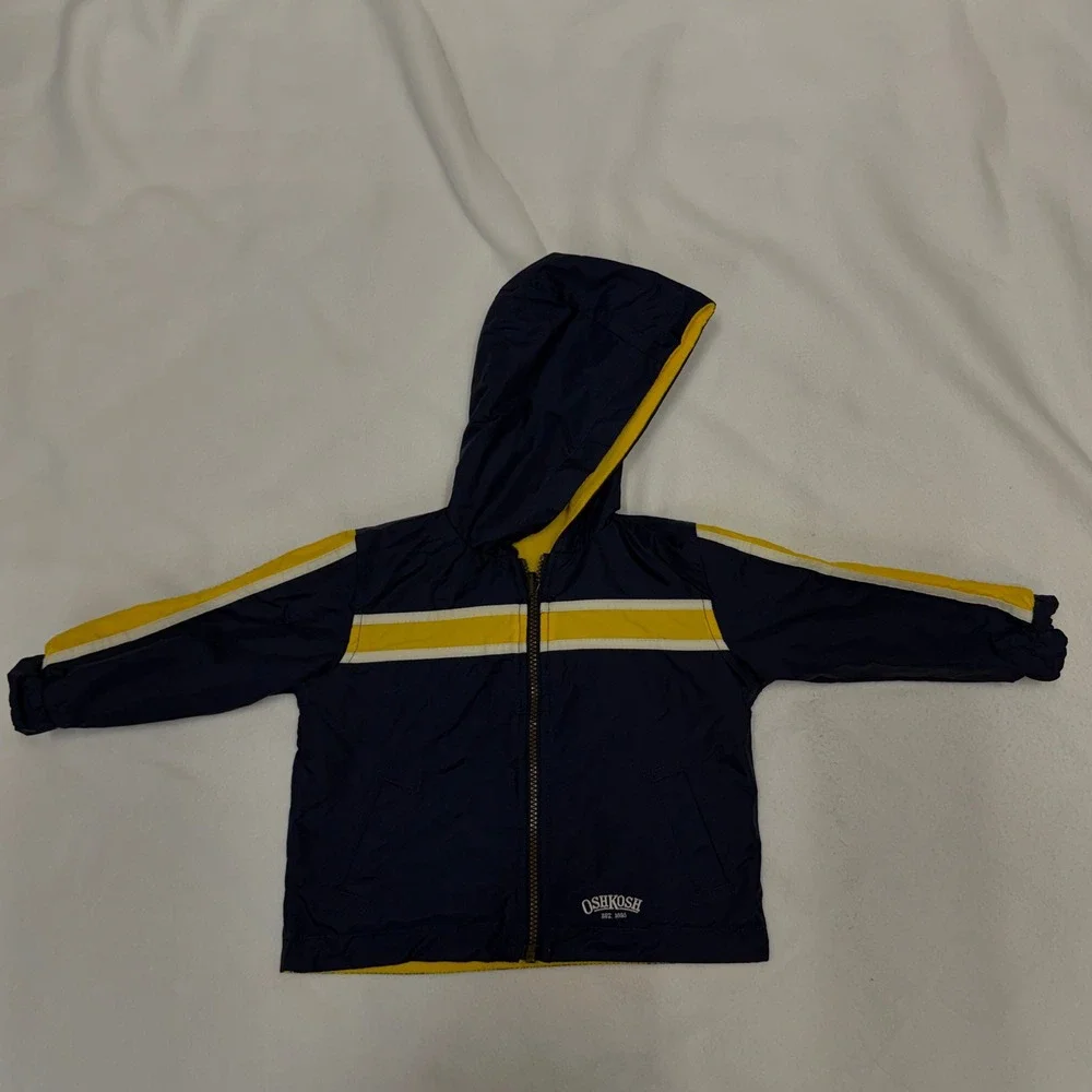 OshKosh B'gosh Baby Boys Reversible Jacket Navy Yellow Stripes 18 Months Vintage